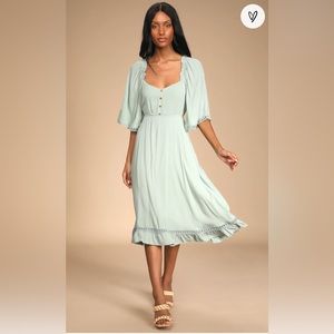 Lulus My Darling Love Sage Three-Quarter Sleeve Handkerchief Dress